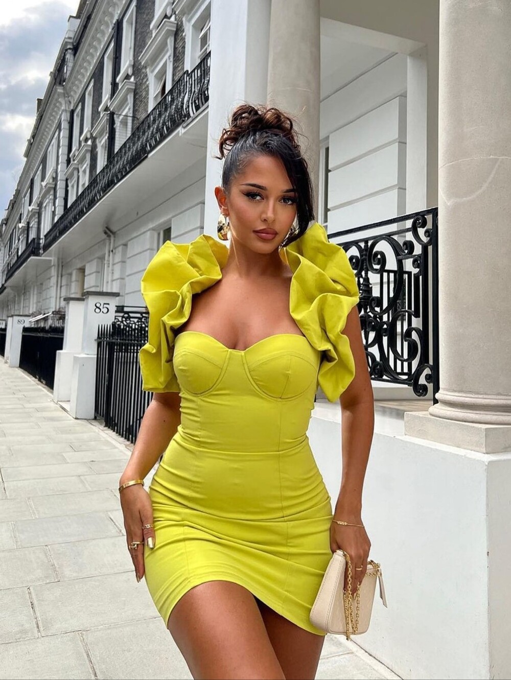 Fashion Nova Lime Ruffle-Sleeve Bodycon Mini Dress